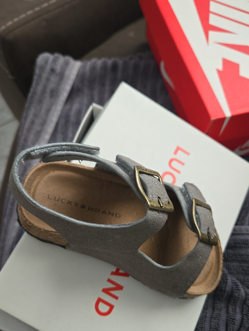 Lucky Brand Kids Gray Suede Double-Buckle Sandals